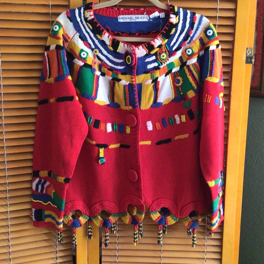 Michael Simon Red Multicolor Embroidered women’s sweater